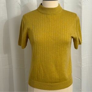 Sag Harbor Petite Womens Short Sleeve Pull-on Metallic Gold Ribbed Sweater, Sz S